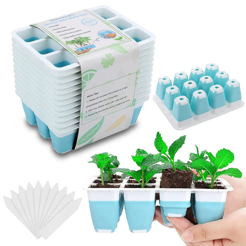 12 Pack Reusable Seed Starter Trays With 144 Flexible Pop Out Cells For No Fuss Seed Starting And Transplanting Indoor Greenhouse Kit