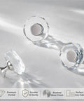 30 Pack Sparkling Clear Glass Cabinet Knobs 1 1/4 Inch Silver Polygon Drawer Pulls with polished metal base.