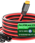 20 Foot Solar To XT60 Extension Cable 12AWG visible coiled, with XT60 and XT60i connectors for portable solar setup