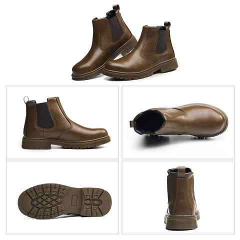 Unisex Steel Toe Chelsea Boots For Work Waterproof Lightweight Comfortable Non Slip Safety Boots With Puncture-Proof Kevlar Midsole And ASTM F2413