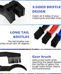 Bike Chain Washer And Motorcycle Chain Brush Set Three Piece Dirt Cleaning Tool Kit features brushes with durable bristles.