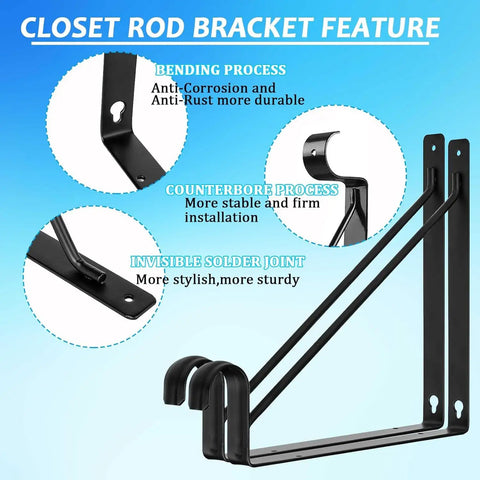 Super Strong 4 Pack Heavy Duty Closet Shelf Rod Brackets Holding 300 Pounds 11 Inch Wall Mounted Black Steel Shelving Supports