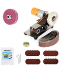 Compact Mini Electric Belt Sander And Grinder Desktop Power Tool Built Like A Tank With Rugged Stainless Steel And An Adjustable Work Table Featuring Dual Bearings For Lightning Fast Polishing Sharpening And Cutting Tasks That Are Literally A Total Game with sanding belts and wheels.
