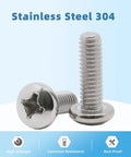 1/4-20 Pan Head Machine Screws 1/2 Inch Full Thread 304 Stainless Steel 18-8 Pack Of 25 Heavy Duty Coarse Thread For Electronics