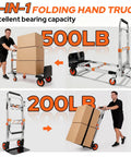 3 In 1 Aluminum Folding Hand Truck Dolly Cart With Wheels, Heavy Duty Convertible Cart For Moving Furniture, 500 lb capacity