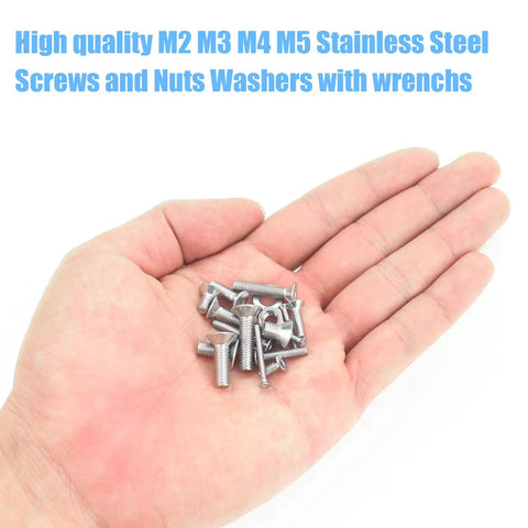 Heavy Duty 1220 Piece Metric Fastener Kit Featuring 304 Stainless Steel Hex Flat Head Cap Bolts Screws Nuts Washers With Wrenches Assortment in a hand.