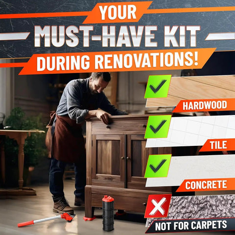Man using Heavy Duty Furniture Mover Kit With Wheels Appliance Lifter And Sliders That Lift Up To 660 Lbs on hardwood floor