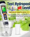 4 In 1 Pro Grade pH EC TDS Temp Meter For Hydroponics Digital Water Tester testing nutrient solution in a hydroponic setup