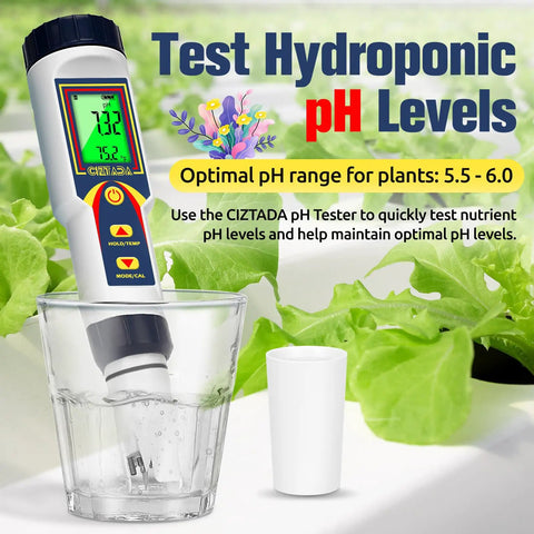 4 In 1 Pro Grade pH EC TDS Temp Meter For Hydroponics Digital Water Tester testing nutrient solution in a hydroponic setup