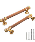 10 Pack 5 Inch Cabinet Pulls In Wood And Gold Finish Round Wood Kitchen Cabinet Handles And Dresser Knobs Modern Furniture Hardware