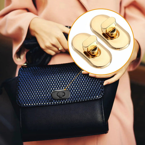 15 Piece Light Gold Turn Lock Clasps Heavy Duty Alloy Twist Fasteners Upgrade Your Craft Game shown on a handbag closure.