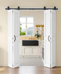 72x84 Inch Bifold Barn Door For Closet Space Saving All In One Kit With Aluminum Track And Hardware, Four MDF Bifold Doors
