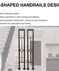 Rock Solid U Shaped Stair Handrails 2 Pack Sleek Matte Black Wrought Iron Railing With Rhombus Openwork Cutouts For Indoor Entryway And Hallway Super Comfy Grip Safety Guard Built Tough For Life, showing handrails in indoor setting.