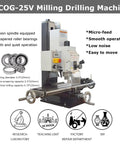 RCOG-25V Mini Benchtop Mill And Drill Press With Brushless Motor, compact size with precision spindle for metalworking tasks.
