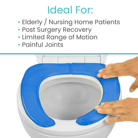 Hands adjusting Gel Toilet Seat Cushion Pad With Raised Padded Riser For Elongated And Standard Toilet Seats And Commode Chairs