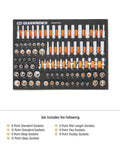Beefy Master Metric Socket Set 89 Piece One Fourth Inch Drive with standard and deep sockets organized in foam tray
