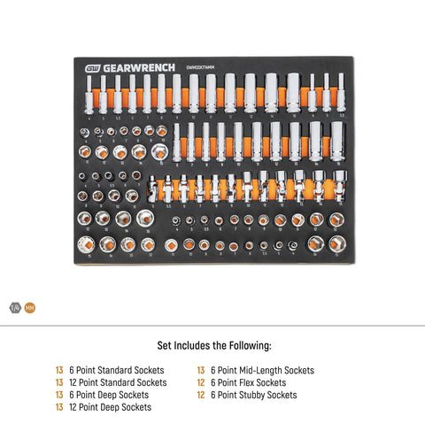 Beefy Master Metric Socket Set 89 Piece One Fourth Inch Drive with standard and deep sockets organized in foam tray