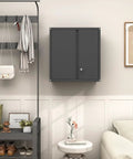 Locking Metal Wall Cabinet for Garage With Doors and Adjustable Shelf mounted on a light-colored wall in home setting