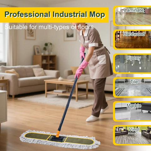 Heavy Duty 2 Pack 36 Inch Cotton Dust Mop Replacement Heads, Workhorse Pads, cleaning laminate floor with mop