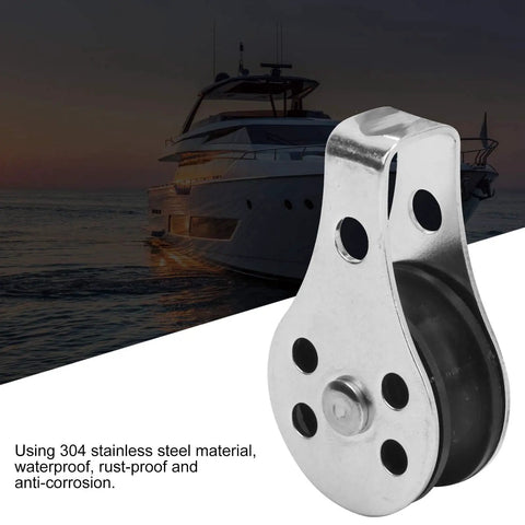 Two Pack 25mm Bearing Pulleys Wheel Set for Steel Wire Rope Lifting and Towing, Marine Hardware, Stainless Steel Construction, Yacht Background