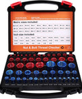 54 Piece Nut And Bolt Thread Checker Set With Inch And Metric Gauges For Tight Spaces Beefy Pro Grade Thread Gauge Kit To Identify Bolts And Nuts Great For Inspecting Fixed Bolts Or Threaded Holes In A Handy Tool Box. open case with 54-piece SAE and metric thread checker set
