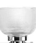 Close-up of clear prismatic glass shade from Two Light Coastal Bath Vanity Light With Clear Double Prismatic Glass Shades From Archie Collection Indoor Polished Chrome Finish Perfect For Coastal Farmhouse Bathrooms And Transitional Spaces P2991 15