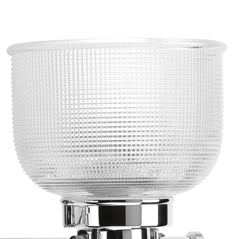 Clear double prismatic glass detail of Archie Collection 3 Light Clear Double Prismatic Glass Coastal Bath Vanity Light In Polished Chrome Finish