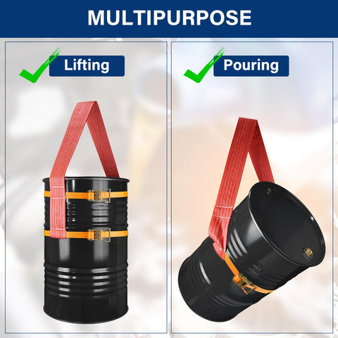 No Tilt Drum Handling Sling For 55 Gallon Drums With Dual Ratchet Straps Beefy Heavy Duty Web Sling Holds Up To 6000 Lbs Adjustable