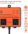 Beefed Up Refrigerator Surge Protector with Double Outlet Voltage Guard and Time Delay in Black, front view