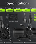 Specifications of Adjustable Pond Pump 1800 GPH Submersible Water Pump With 13 Ft Lift And 20 Ft Cord, Filter Bag, quiet operation