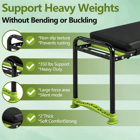 Heavy Duty Garden Kneeler And Seat 2-In-1 Foldable Bench With 11 Inch Detachable Kneeling Pad, Tool Pouch And Carry Bag