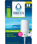 Box of Faucet Mount Water Filter System with No Wait Filtration for Instant Tap Water on demand, showing Elite Advanced features