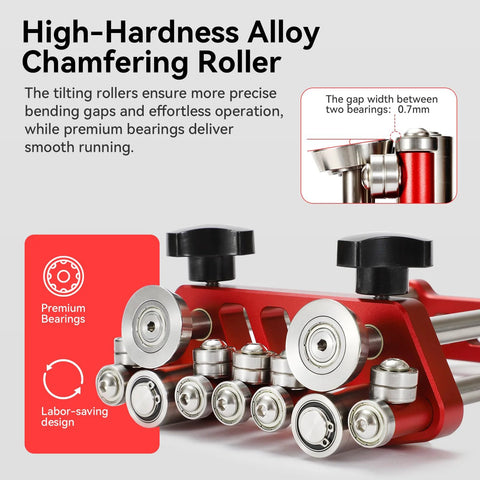 高硬度合金を使用した赤いハンドヘルド型roller ベンダー。高品質なベアリングとrollerを搭載しています。