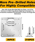 Complete 36 Piece Cabinet Hinge Repair Kit With Stainless Steel Plates And Brackets And 216 Screws For Kitchen Cabinets Cupboards And Furniture Doors Fix, stainless plate with dimensions and screw visible