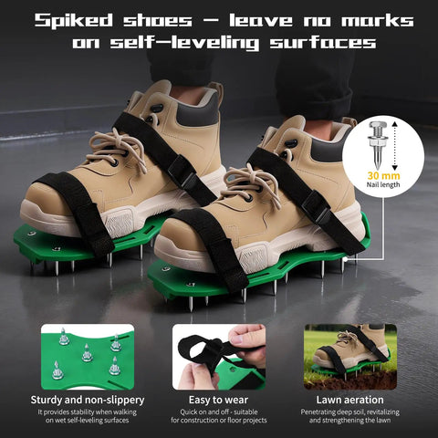 Close-up of spiked shoes for 20 Inch Self Leveling Spiked Roller Kit With Telescopic Handle, showing non-slip feature.
