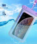 Floatable IP68 Waterproof Phone Pouch For iPhone 13 14 15 16 Pro Max and 17, Dry Bag With Crossbody Lanyard, Iridescent Purple Pink