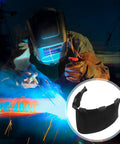 Welder using a 2 Pack Heat Resistant Leather Welding Neck Guards Wrap Around Bib Covers For Most Helmets, helmet overlay