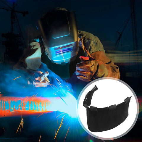 Welder using a 2 Pack Heat Resistant Leather Welding Neck Guards Wrap Around Bib Covers For Most Helmets, helmet overlay
