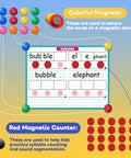 Giant Phonics Dry Erase Cards Six Pack for Phonemic Awareness with colorful magnets, showing syllable practice on a card.