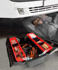 18.5 Inch Tool Box Organizer With Adjustable Compartments Portable Tool Storage Chest open with tools on garage floor