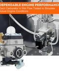 Honda GX31 FG100 Carburetor Replacement For 4 Cycle Engines GX31 GX22 shown next to testing equipment for performance evaluation