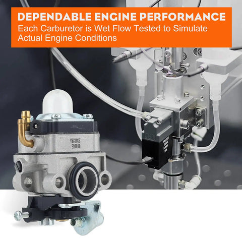 Honda GX31 FG100 Carburetor Replacement For 4 Cycle Engines GX31 GX22 shown next to testing equipment for performance evaluation