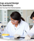 Anti Fog Safety Glasses With Vented Side Shields For Lab Medical And Daily Use worn by lab technicians during experiments.