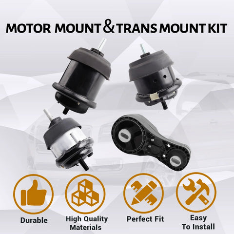 Four Piece Direct Fit Engine And Transmission Mount Kit For 3.6L V6 SUVs Including 2009 To 2017 Chevrolet Traverse shown