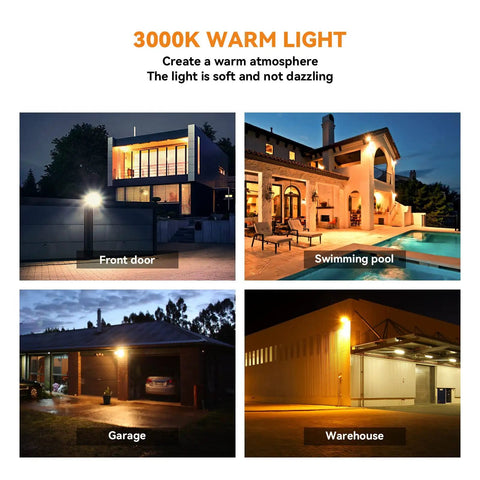 Ultra Bright Solar Street Lights Outdoor 180 LED Chips with Motion Sensor and Dusk to Dawn warm white at front door, swimming pool, garage, and warehouse