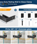 Two Pack Matte Black Wall To Glass Clamp For 90 Degree Railing Heavy Duty T304 Stainless Steel Clips Fit 3/8 To 1/2 Inch Glass