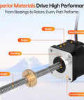 Nema 17 stepper motor with lead screw components labeled for 3D printers CNC machines DIY robots featuring high performance materials.