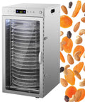 Heavy Duty Twenty Chamber Electric Food Dehydrator featuring smooth 360 degree hot air circulation and 24 hour programmable timer with dried fruits.