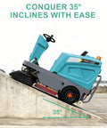 Badass Heavy Duty Ride On Industrial Floor Sweeper Devours Workplace Clutter Fast With Huge 26.4 Gallon Hopper and Bulletproof All Terrain Wheels For Nonstop Sweeping Power on a 35-degree incline.