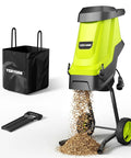 Electric Wood Chipper and Shredder with 15 Amp Motor, 1.8 Inch Cutting Capacity, 45 Liter Collection Bag, smooth discharge visible